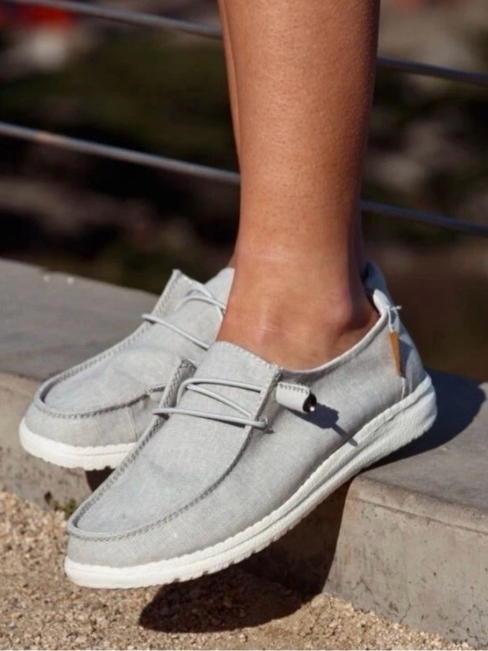 Hey Dude Light Grey Canvas Slip-On Loafers